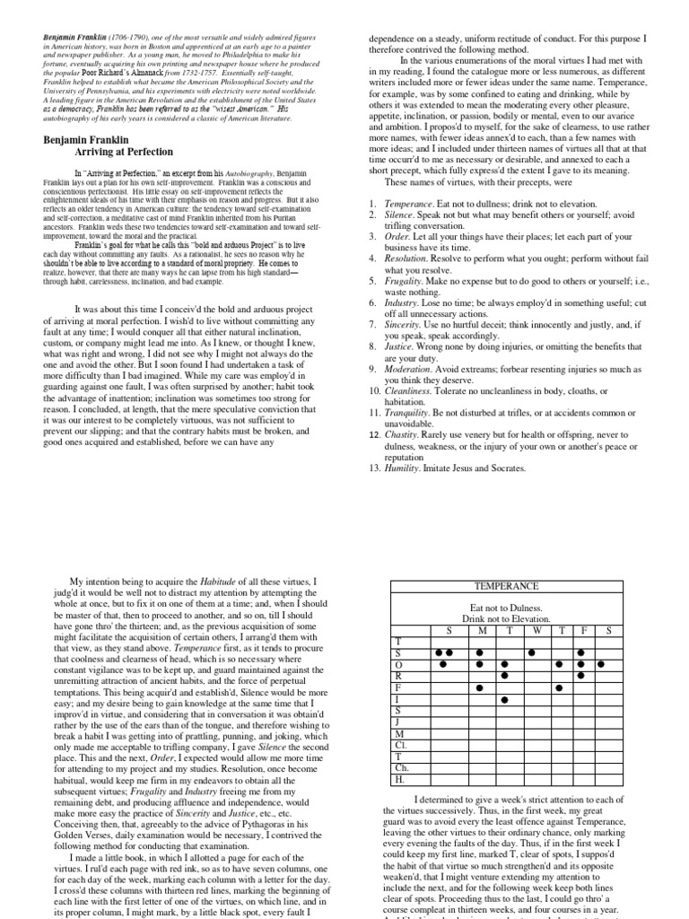 franklin PDF Benjamin Franklin Virtue