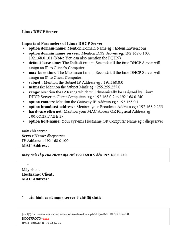 Linux DHCP | PDF | Ip Address | Internet Protocols