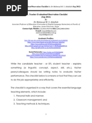 Teacher Observation Checklist