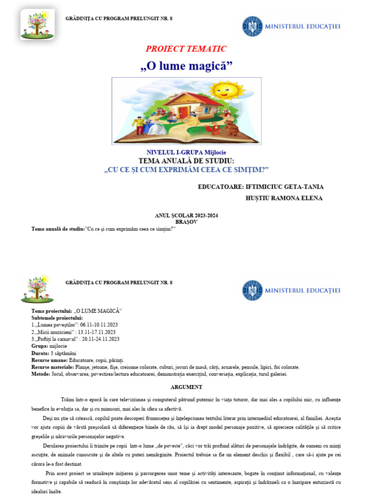Proiect Tematic Povesti 2023 | PDF