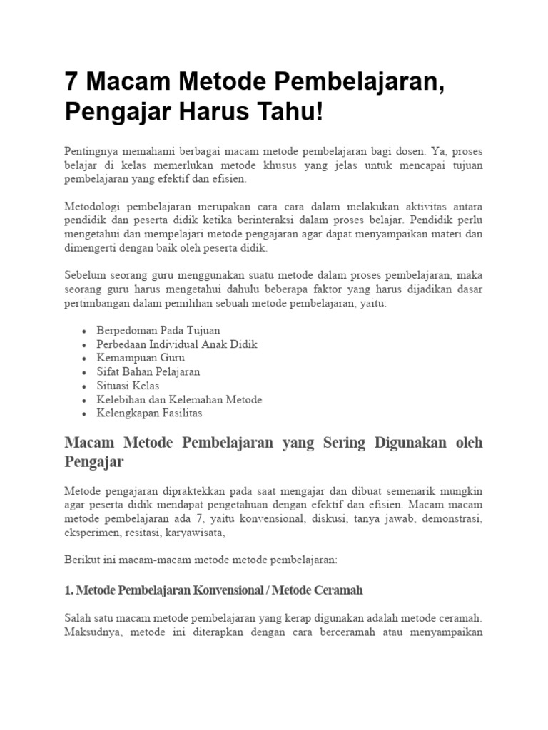 Macam Macam Metode Pembelajaran Pdf