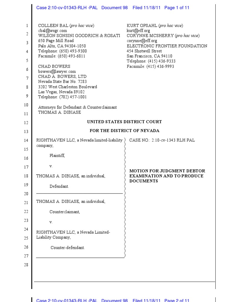 Motion for Judgment Debtor Examination | PDF | Judgment (Law) | Federal ...