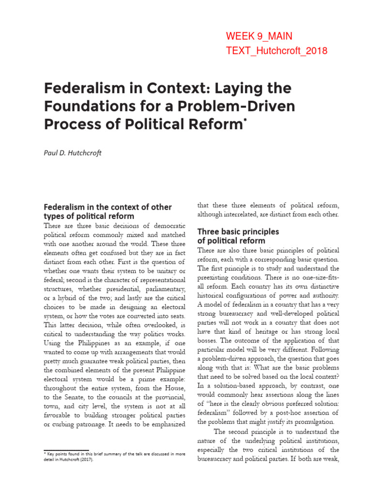 MAIN TEXT Hutchcroft 2018 Federalism in Context Laying The Foundations ...