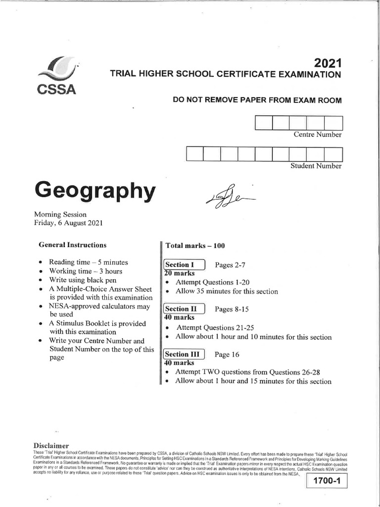 CSSA Geography Trial 2021 Blank PDF
