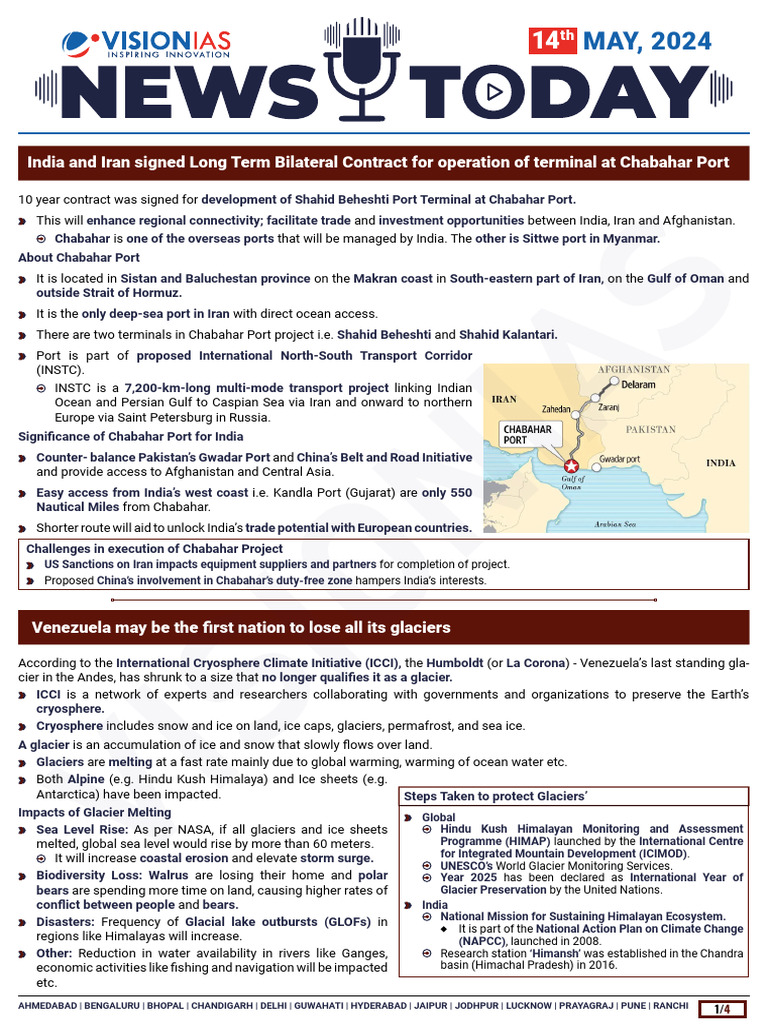 VisionIAS Daily Current Affairs 14 May 2024 | PDF | Glacier | Organ ...