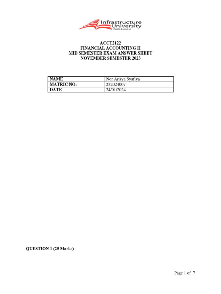 ACCT2122 Financial Accounting Exam Answers | PDF