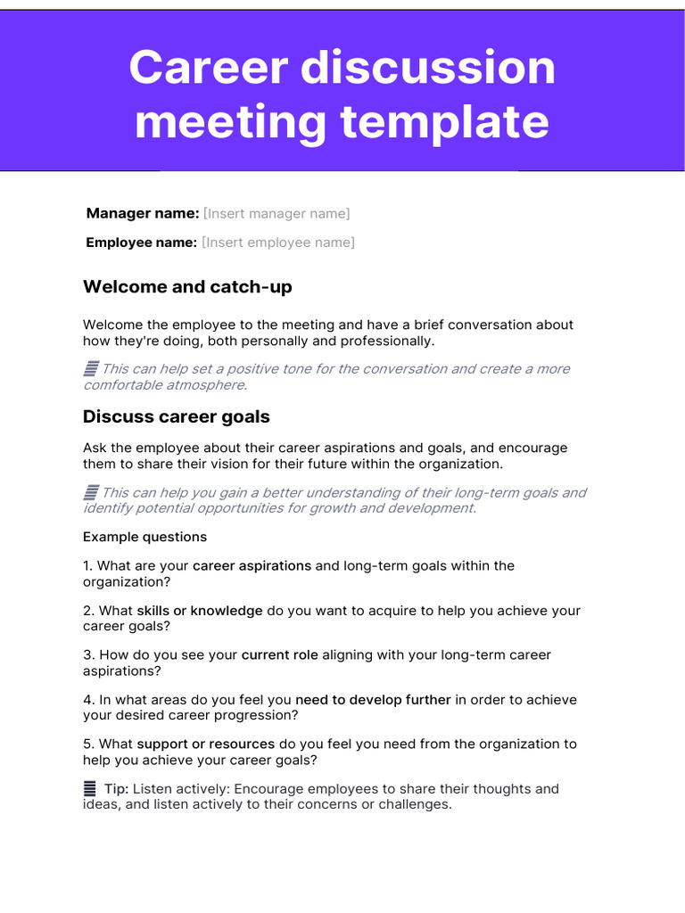 Career Development Meeting Template | PDF | Goal | Mentorship