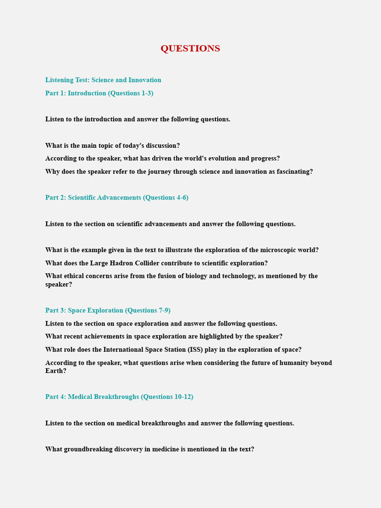 1 1 Listening Test Pdf Science Space Exploration