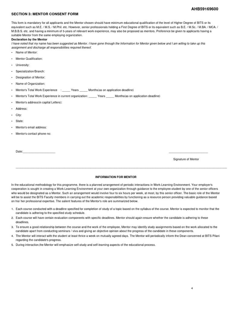 Mentor Consent Form | PDF | Mentorship