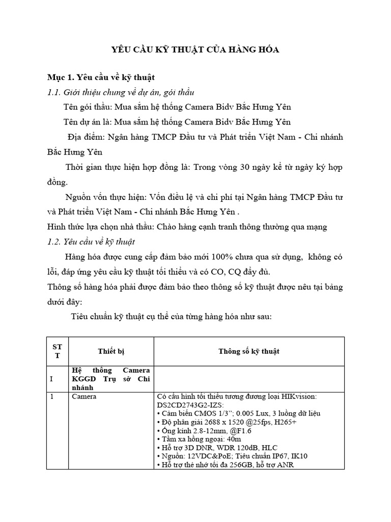 Yeu Cau Ky Thuat | PDF