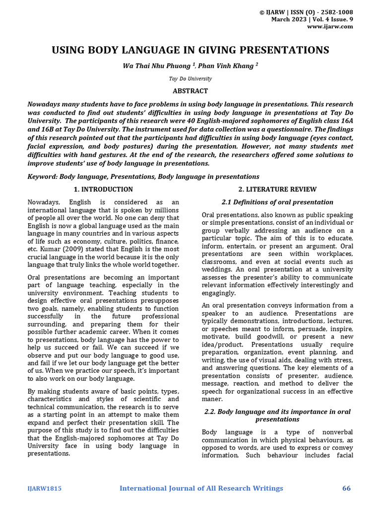 Using Body Language in Giving Presentati | PDF | Nonverbal ...
