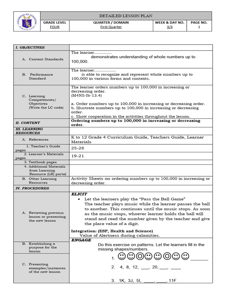 Grade 4 Math: Number Sequences | PDF | Learning | Lesson Plan
