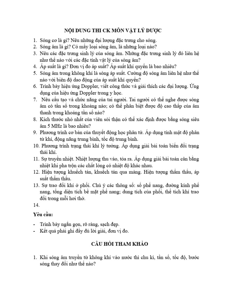 Nội Dung Thi Ck Môn Vật Lý Dược | PDF