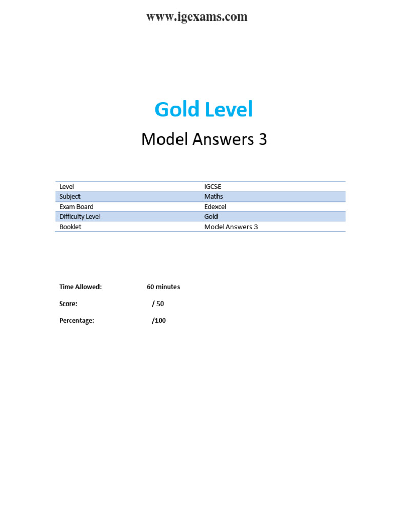 Edexcel IGCSE Maths Gold Model Answers | PDF | Area | Circle