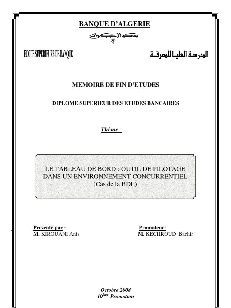 Tableau De Bord Cas Bdl Pdf Banques Comptabilite