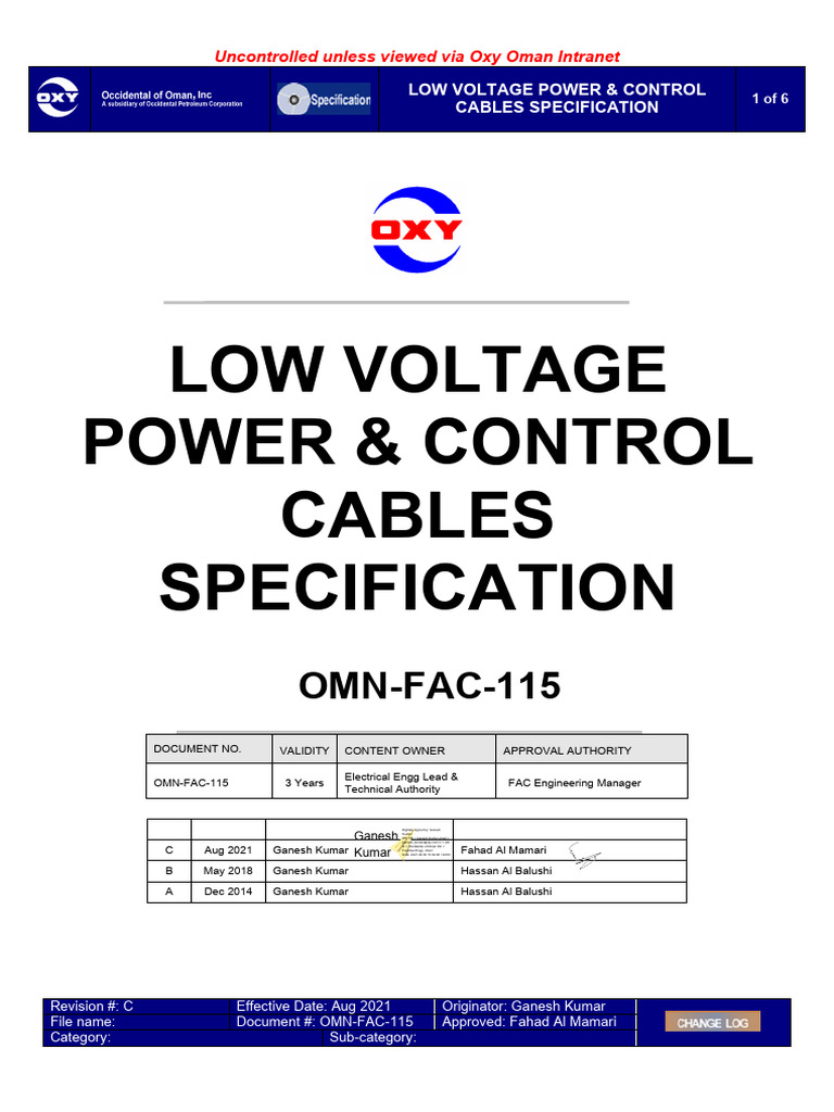 Low Voltage Power & Control Cables Spec | PDF | Electrical Wiring ...