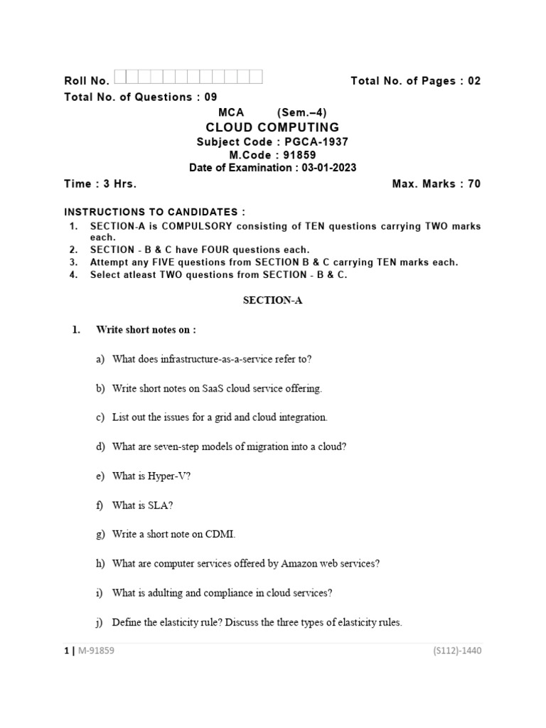 Mca 4 Sem Cloud Computing 91859 Jan 2023 | PDF | Cloud Computing | Software