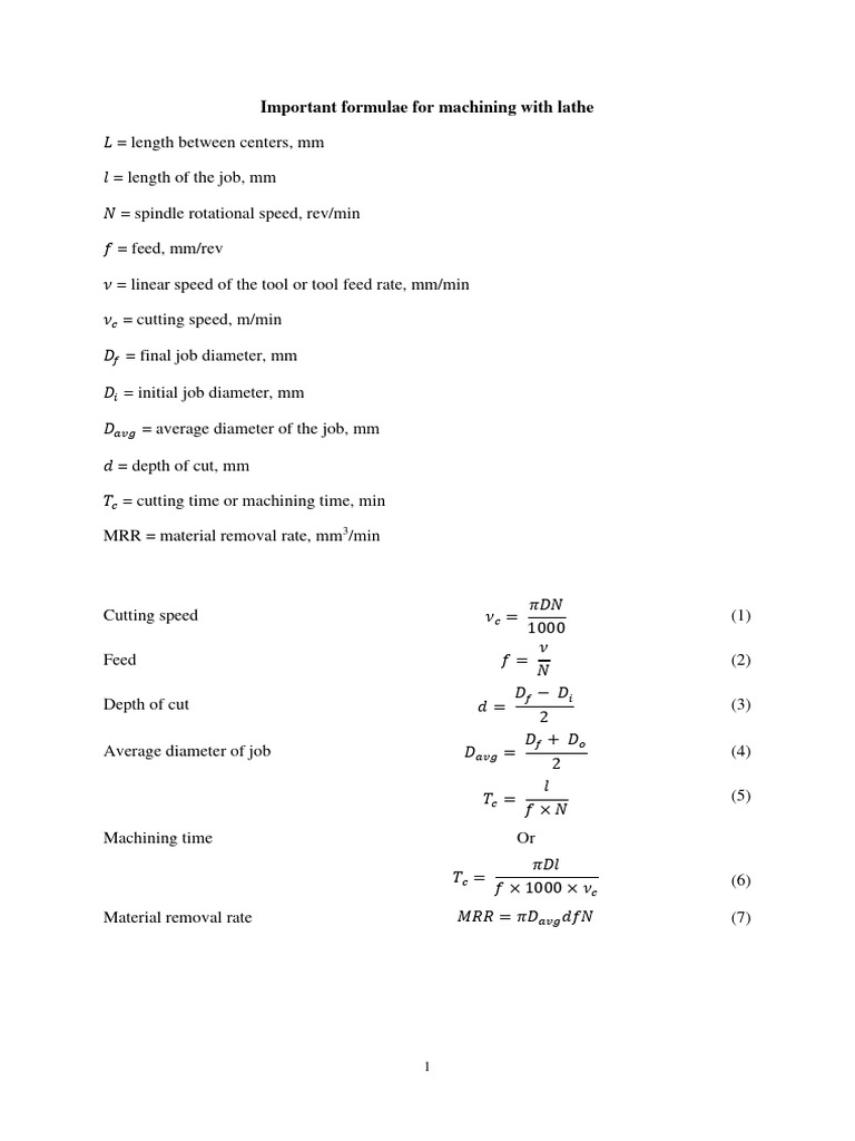 Lathe Machining Formulae and Examples | PDF | Machining | Crafts