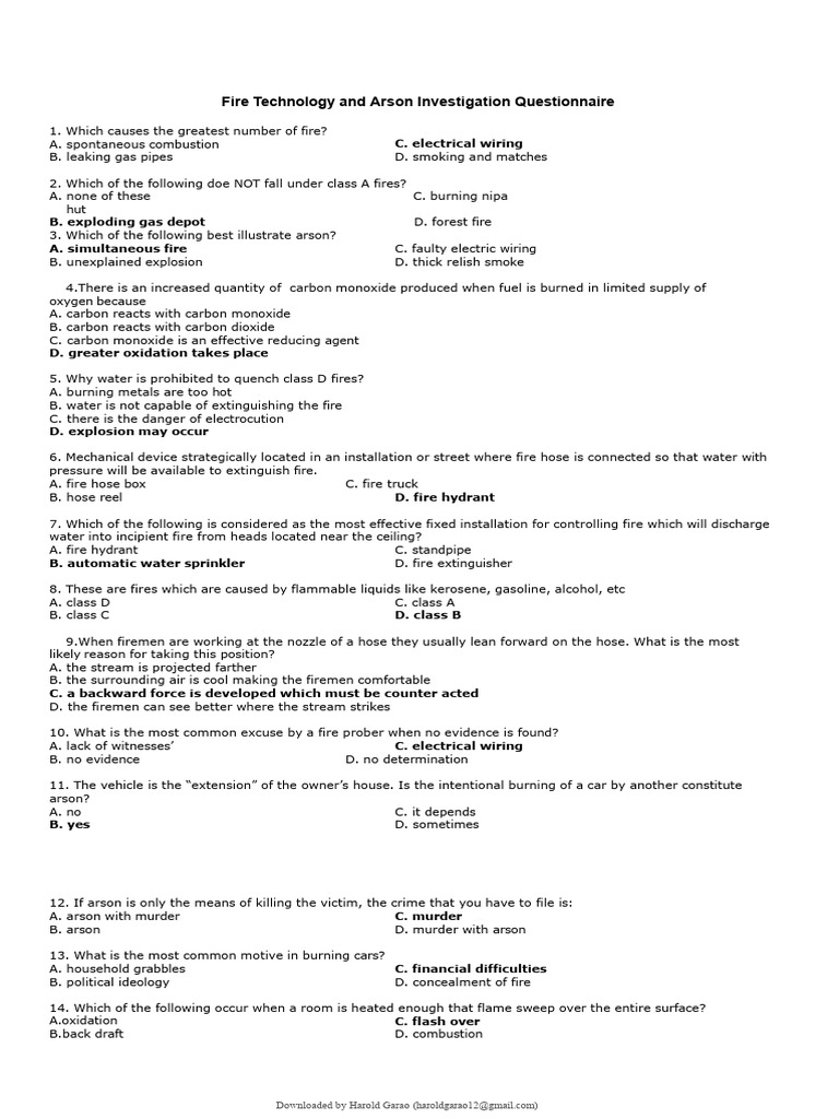 Fire Technology & Arson Investigation Quiz | PDF | Fires | Combustion