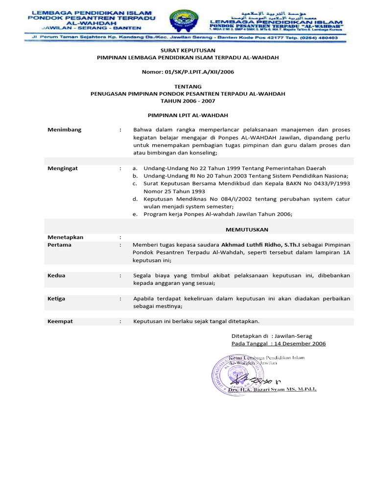 Penugasan Pimpinan Pondok Pesantren 2006 | PDF
