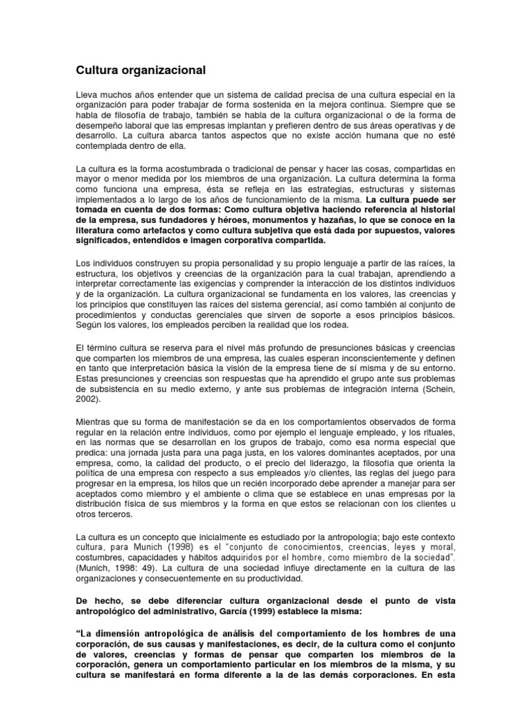 Enfoque de la Cultura Organizacional | PDF | Cultura organizacional ...