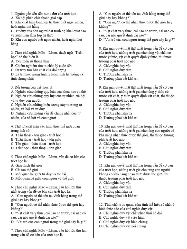 Trac Nghiem Triet Hoc - Studocument | PDF