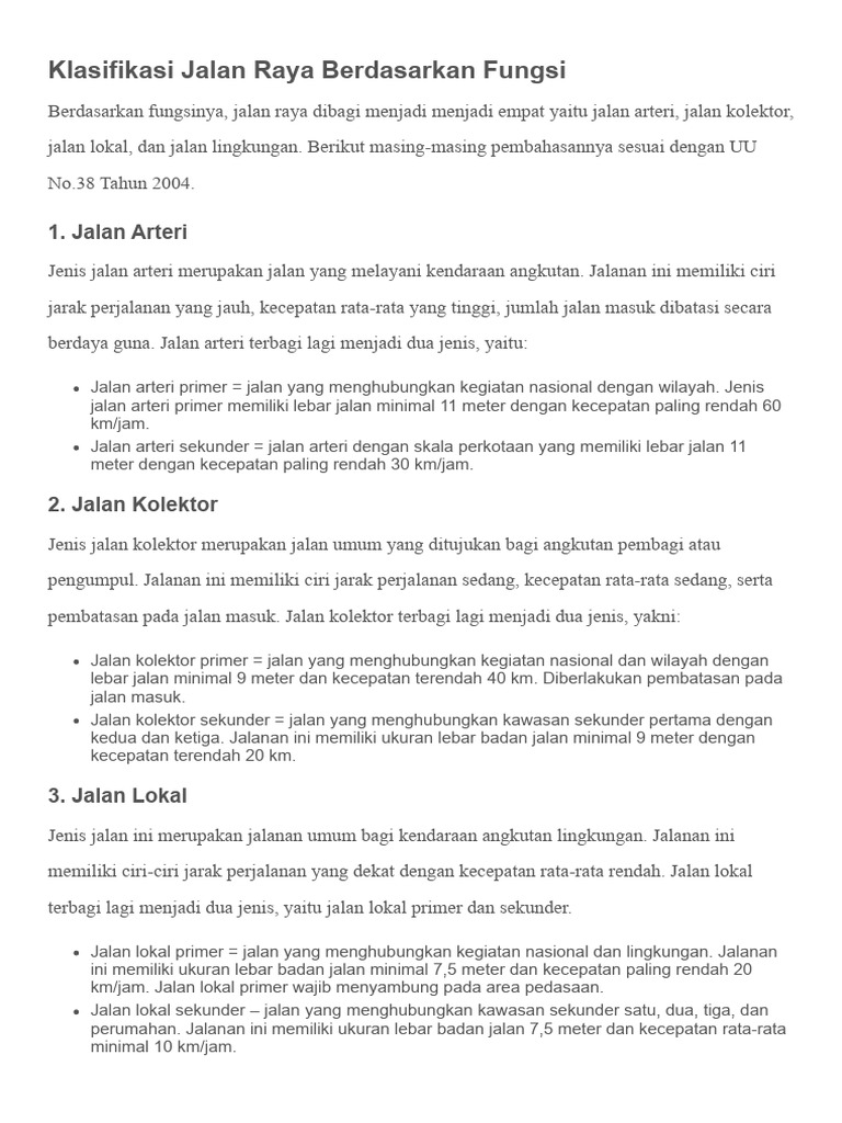 Ketahui klasifikasi jalan raya berikut fungsinya id pdf