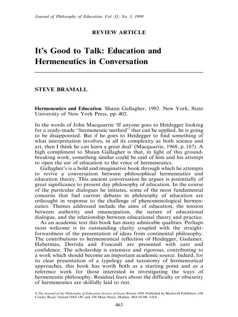 Its Good To Talk Education and Hermeneut | PDF | Hermeneutics ...