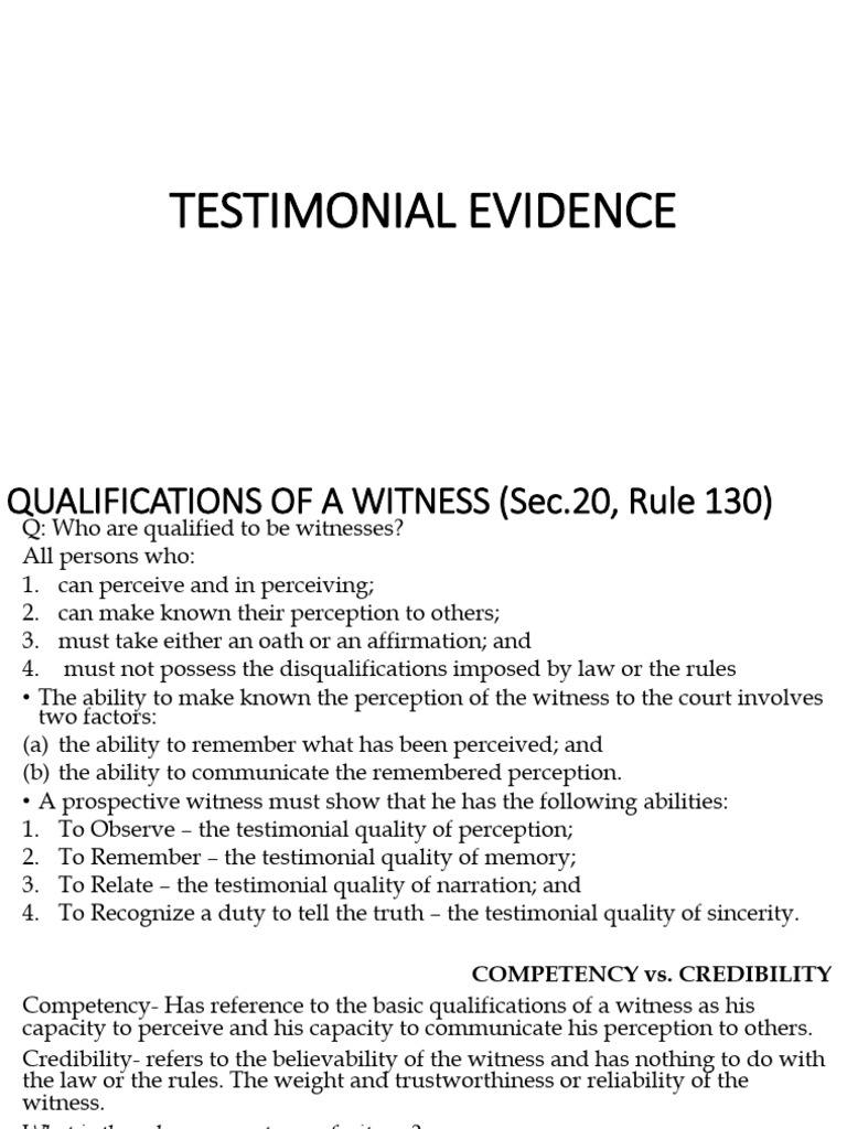 Witness Qualifications and Disqualifications | PDF | Hearsay | Hearsay ...