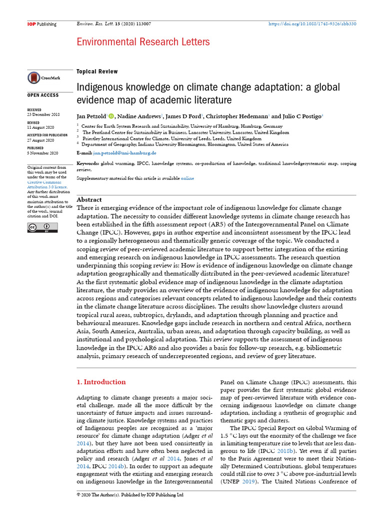 Indigenous Knowledge On Climate Change Adaptation | PDF ...