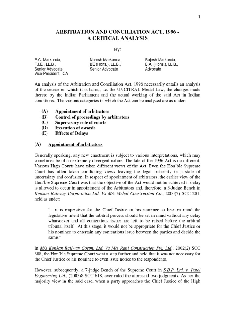 Critical Analysis of Arbitration Act 1996 | PDF | Arbitration | Witness