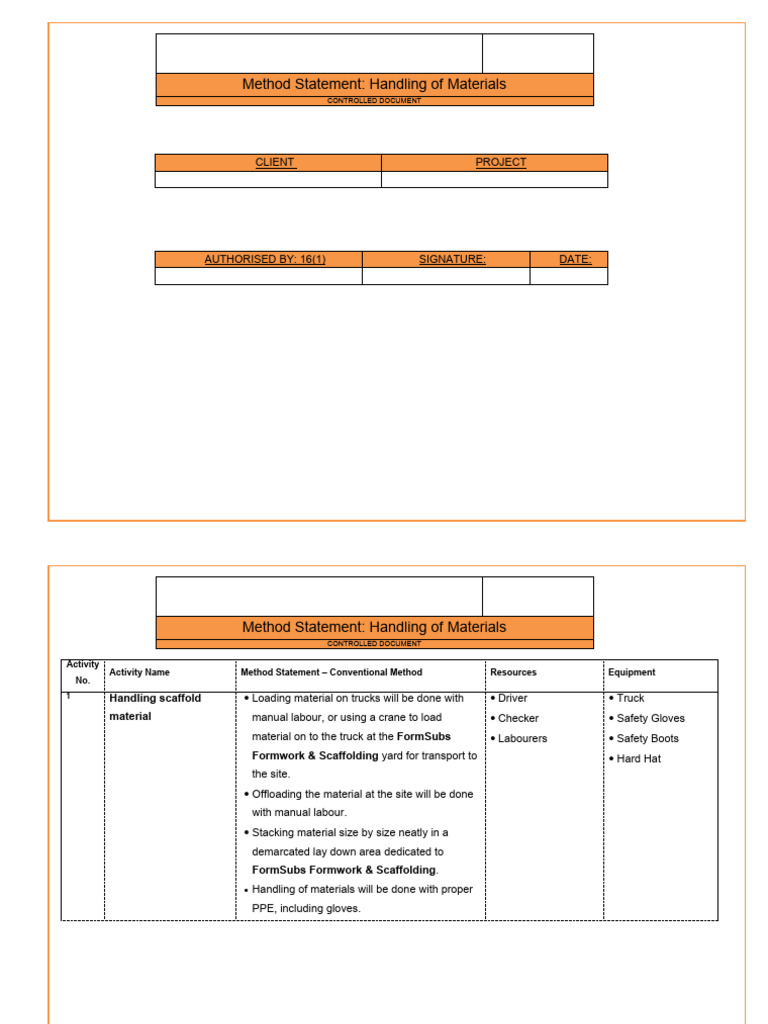 Scaffold Material Handling Method Statement | PDF