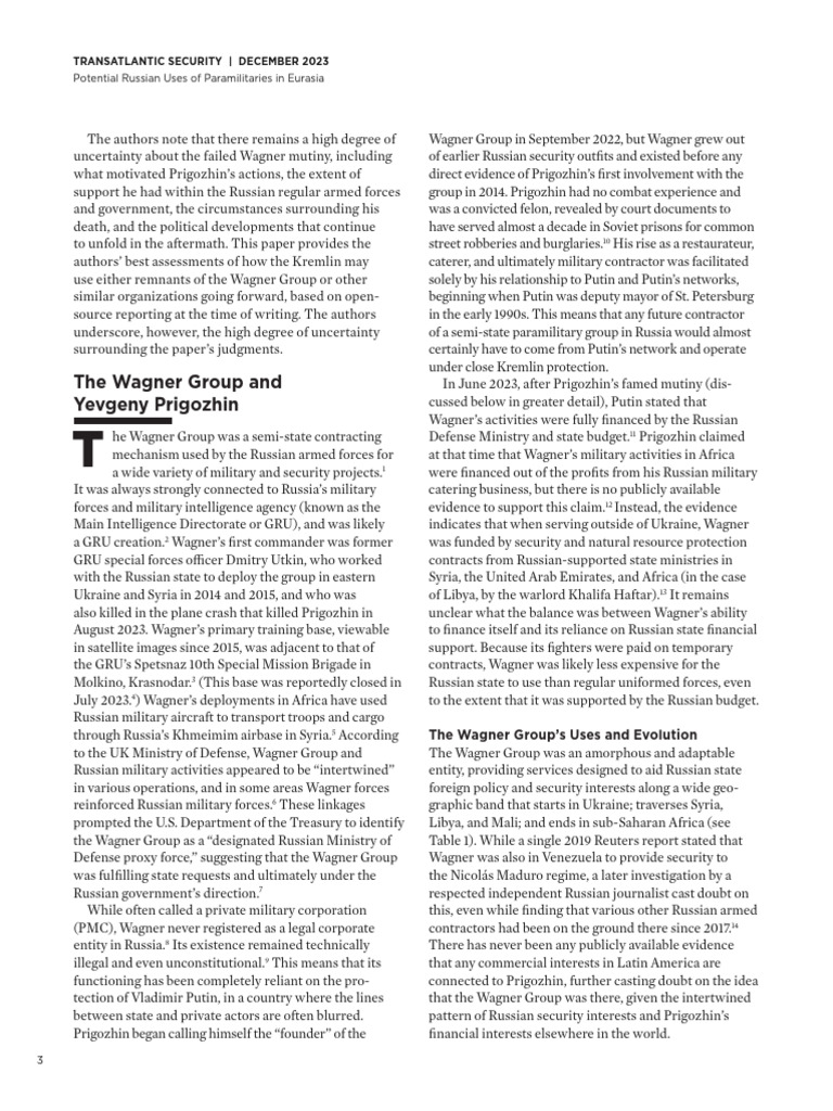 The Wagner Group and Yevgeny Prigozhin: Potential Russian Uses of ...