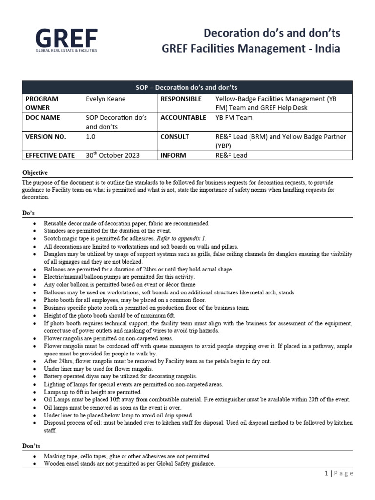 Decoration Guidelines for Facilities Management | PDF | Fires