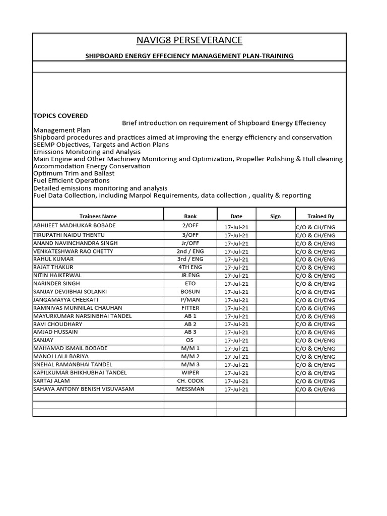 Ship Energy Efficiency Training Plan | PDF | Energy Policy ...