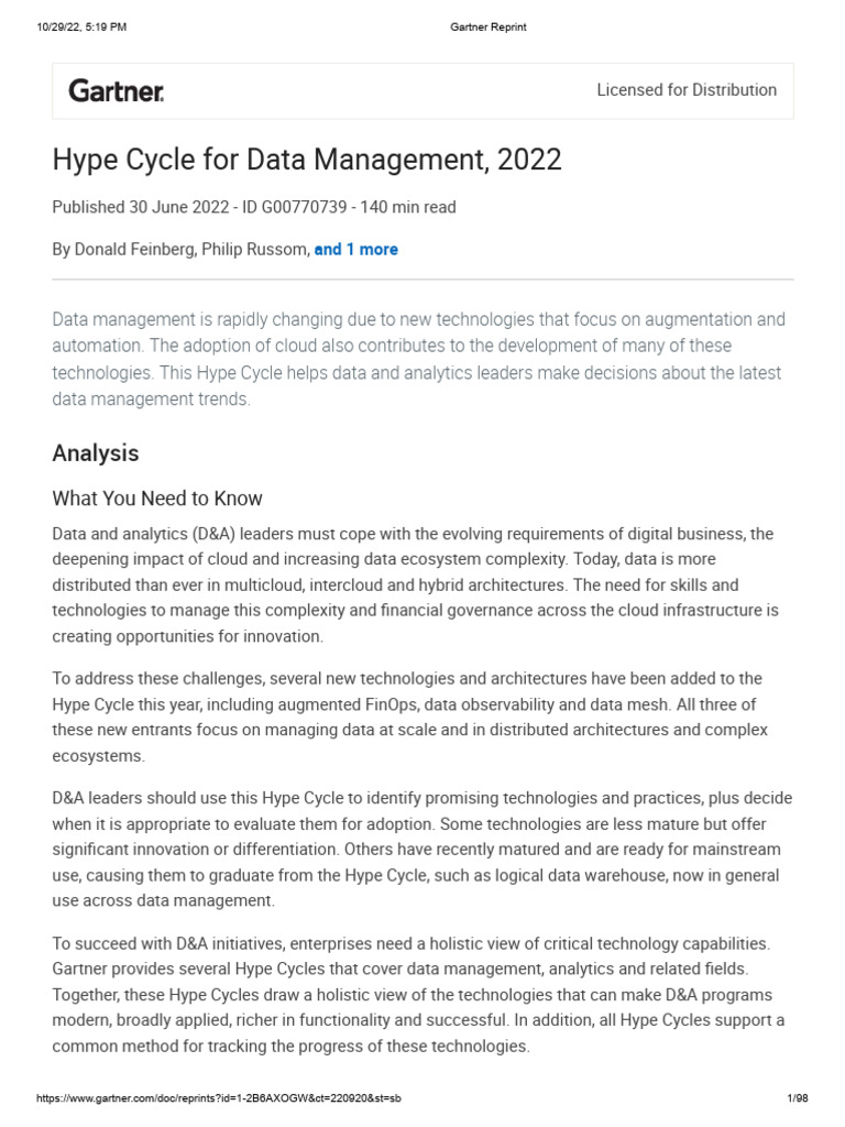 2022 Gartner Hype Cycle for Data Management | PDF | Cloud Computing ...