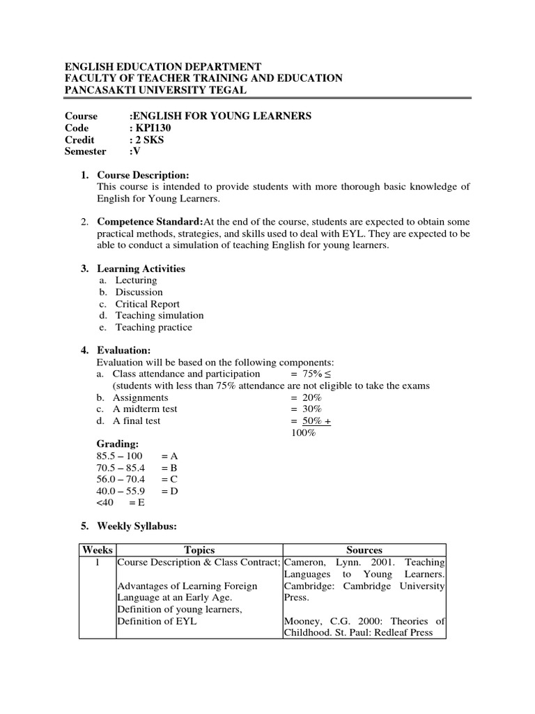 English for Young Learners Course | PDF | Pedagogy | Teaching
