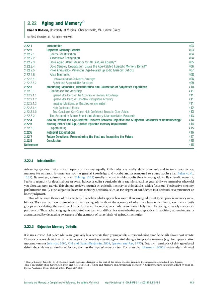 Aging Effects on Episodic Memory | PDF | Memory | Recall (Memory)