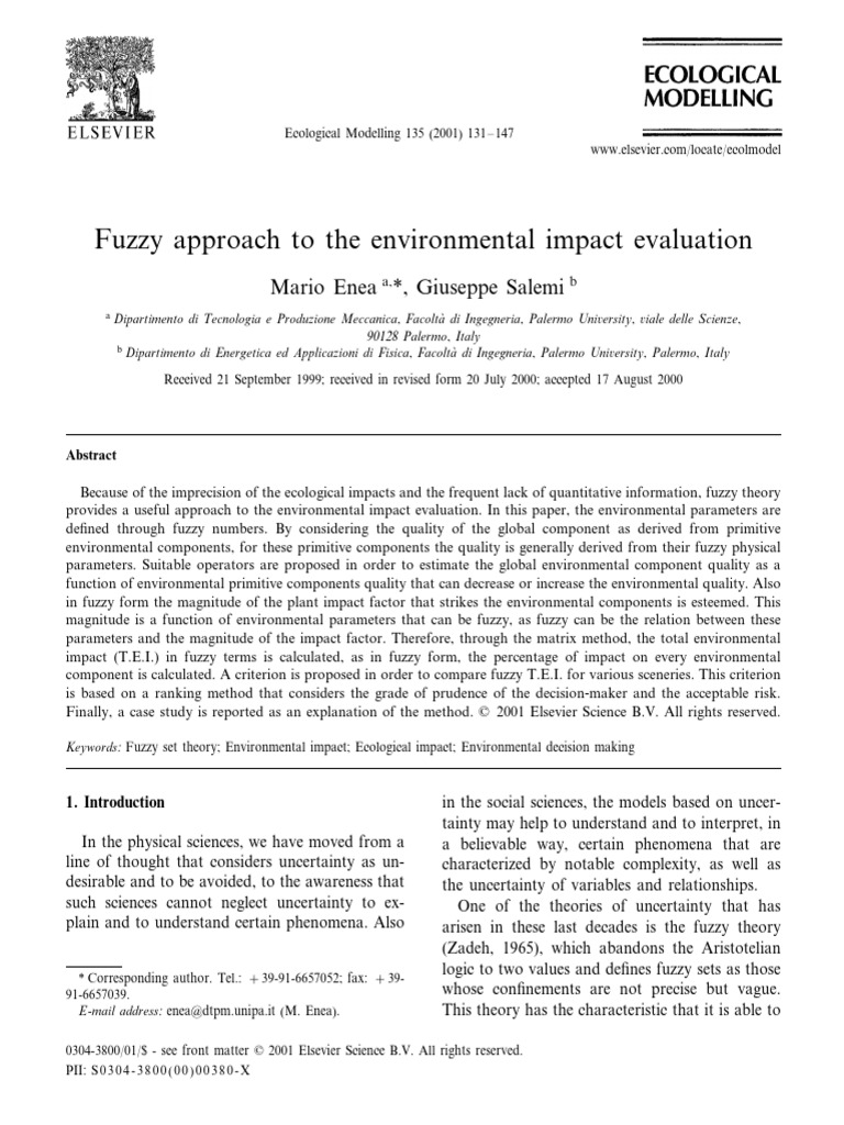 Fuzzy approach to the environmental impact evaluation pdf fuzzy