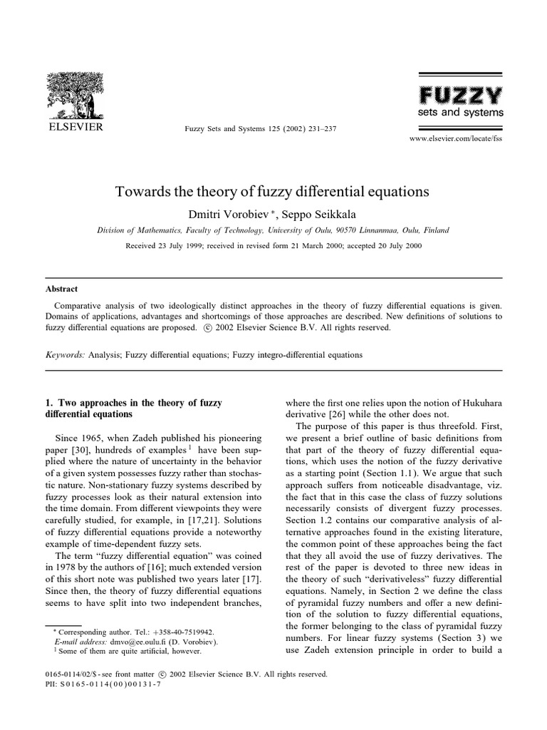 Fuzzy Differential Equations Theory | PDF | Equations | Fuzzy Logic
