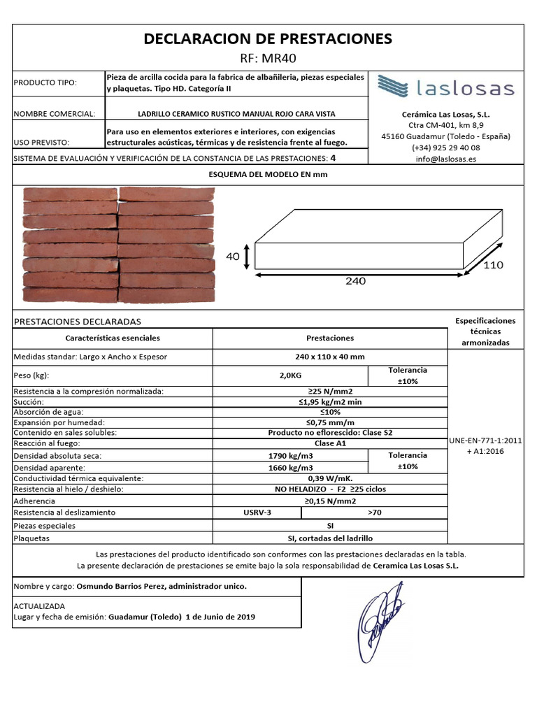 Declaración de prestaciones MR40 | PDF | Materiales