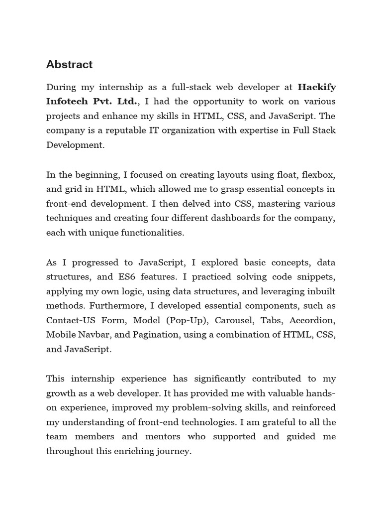 Internship Experience at Hackify Infotech | PDF | Web Development ...