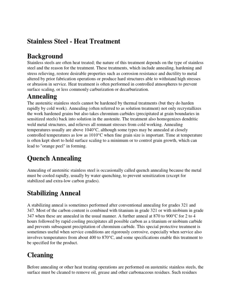 Heat Treatment Processes for Stainless Steel | PDF | Heat Treating ...