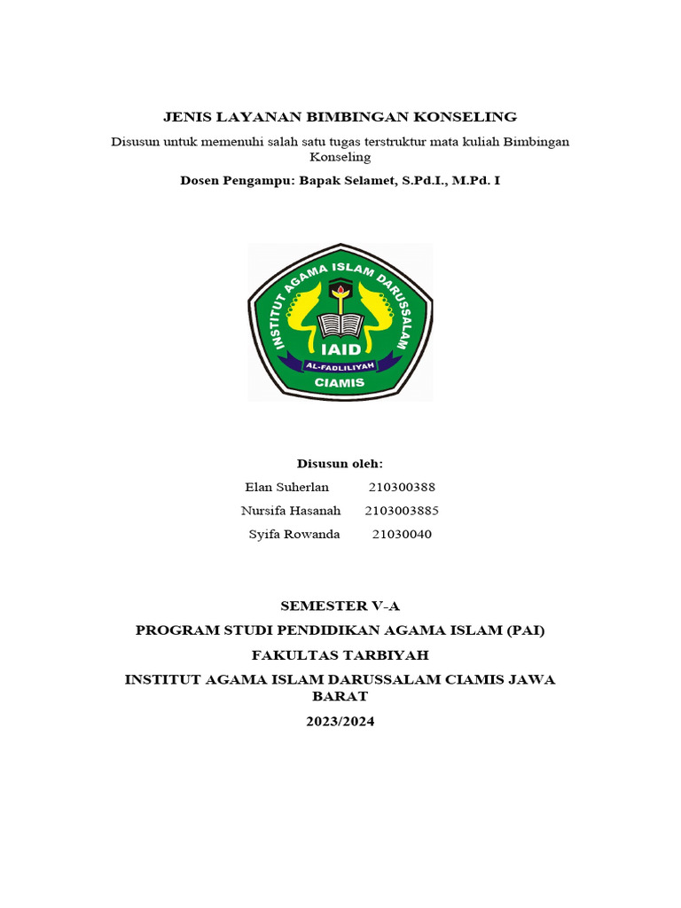 Jenis Layanan Bimbingan Konseling | PDF | Karier & Perkembangan