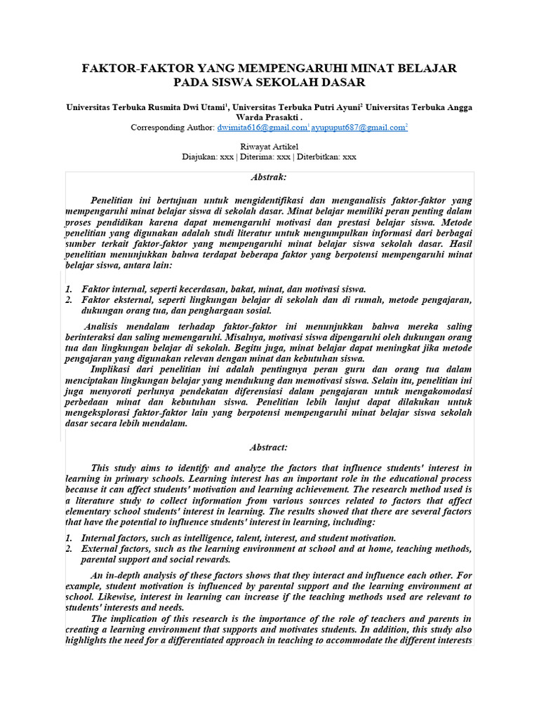Template Jurnal Pendidikan Sekolah Dasar. | PDF | Karier & Perkembangan