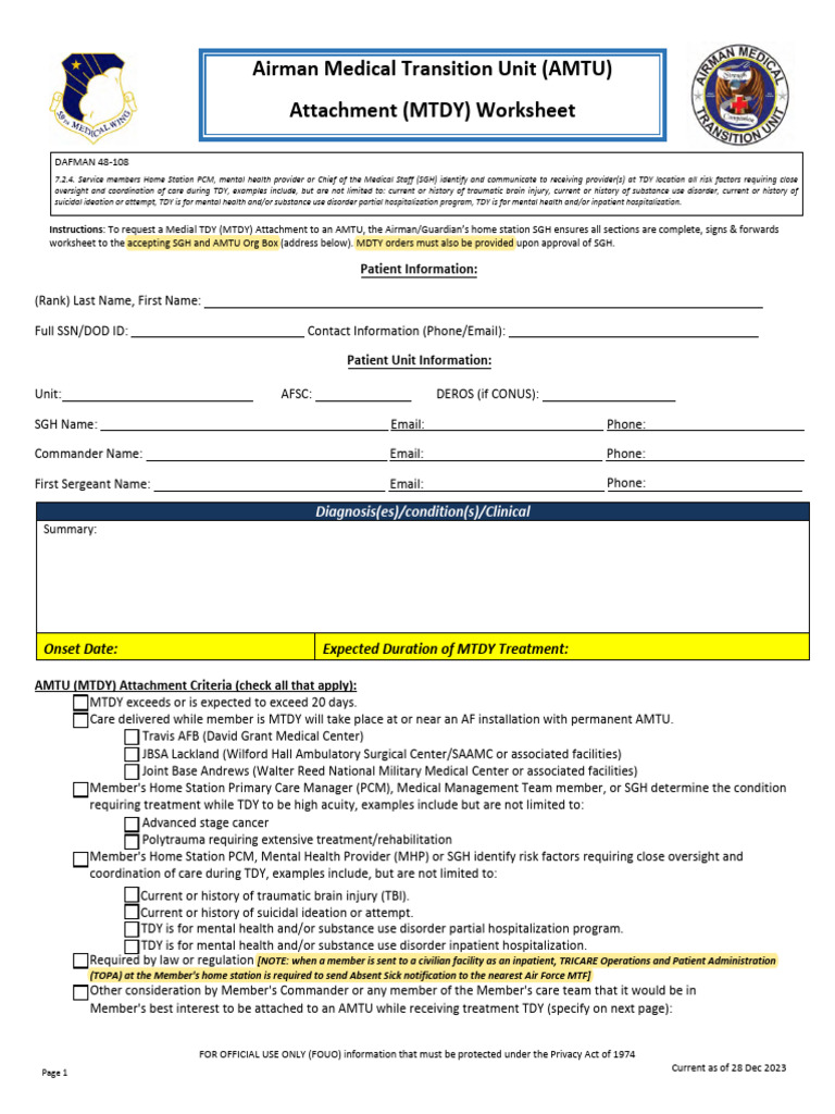 AMTU Attachment Request Instructions | PDF | Mental Health | Patient