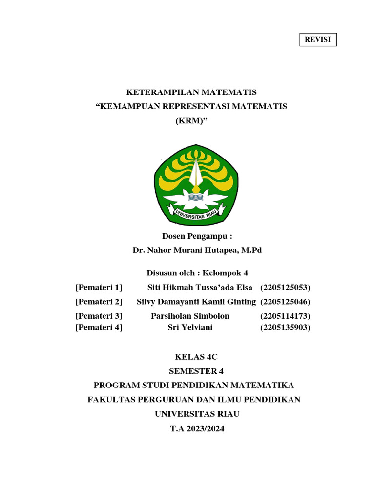 REVISI KETMAT Kemampuan Representasi Matematis | PDF