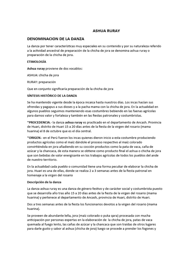 Danza Ashua Ruray: Tradición y Festividad | PDF | Imperio Inca