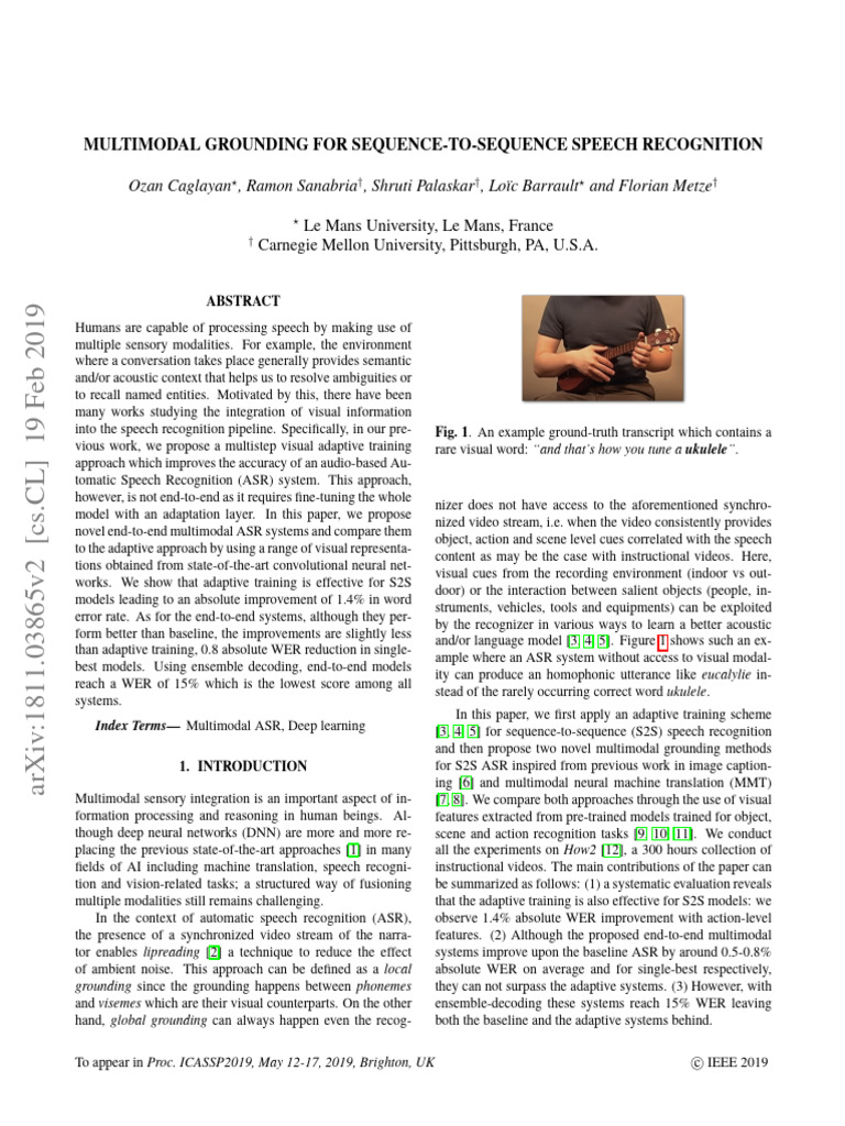 Multimodal Grounding For Sequence-To-Sequence Speech Recognition | PDF ...