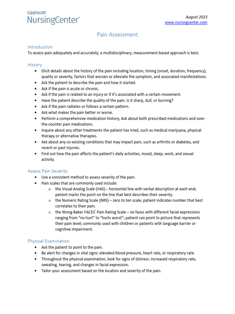 Pocket Card Pain Assessment August 2023 | PDF | Pain | Physical Examination